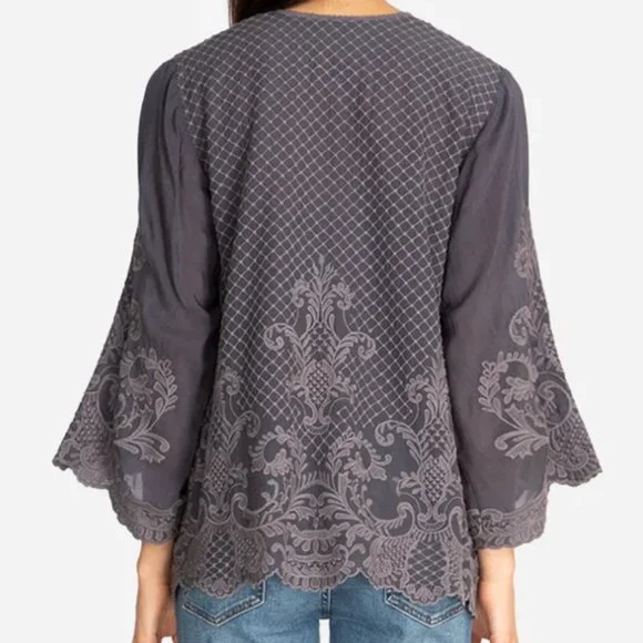 Johnny Was Jayne Top in Dark Grey Graphite Embroidery - Picture 3 of 11